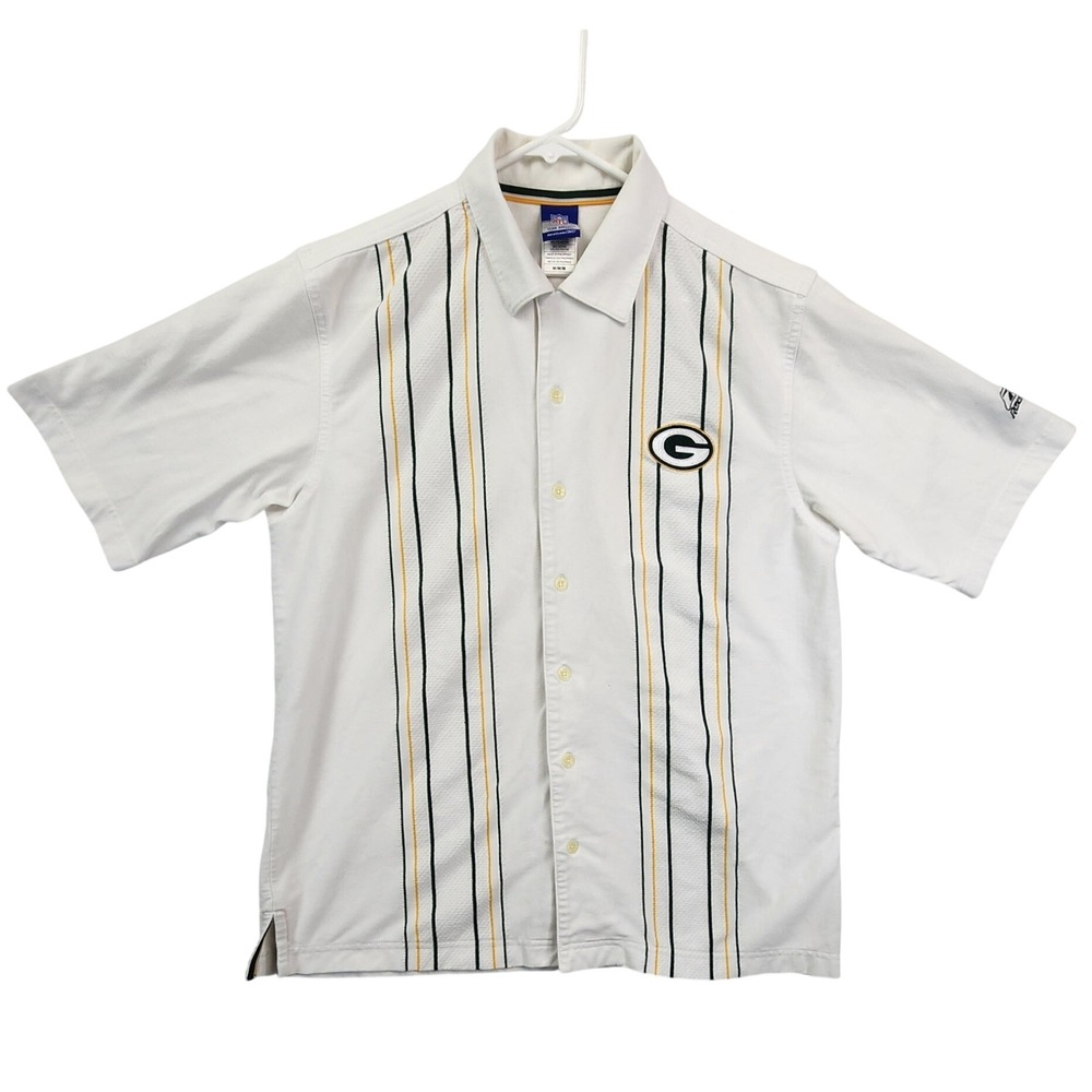 Reebok White Green Bay Packers Button Up Shirt‎ NFL Team Apparel Mens Medium Y2K